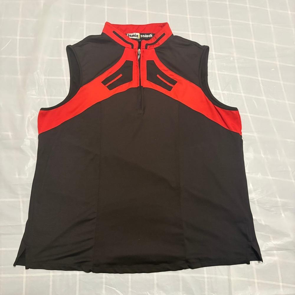 Jamie Sadock Golf Top Womens XL Black Red Excellent Sleeveless Quarter Zip Mock